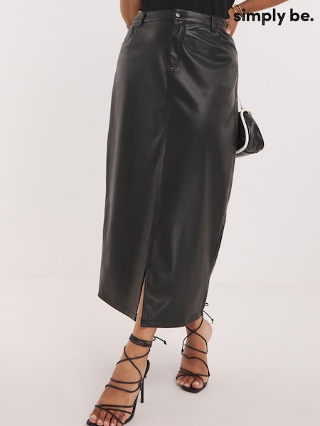 Simply Be PU Stretch Maxi Skirt with Front Split (N18281) | 121 LEI