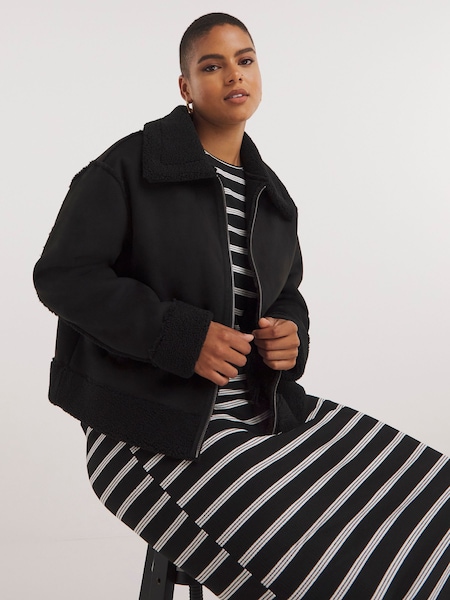 Simply Be Black Zip Through Suedette Aviator Jacket (N18293) | €41.50