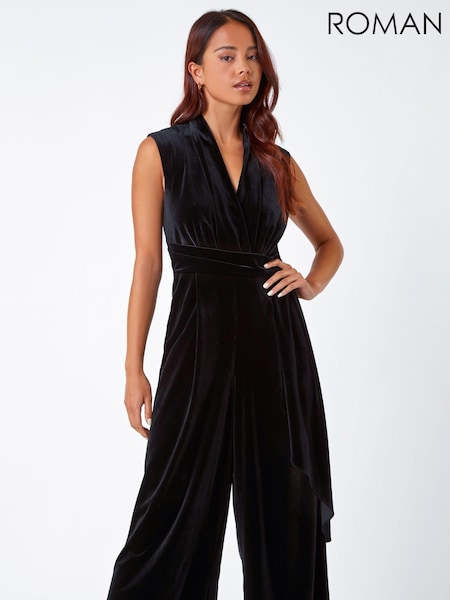 Roman Black Petite Velvet Wrap Jumpsuit (N18339) | €31