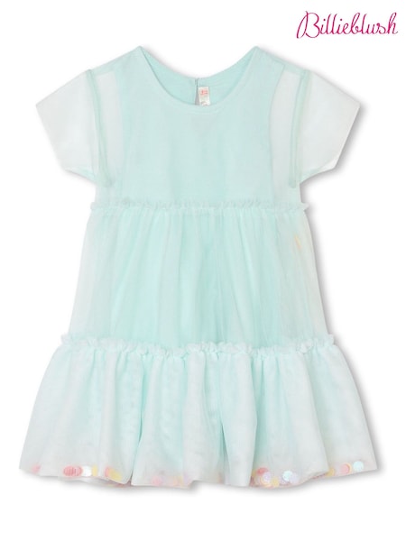 Billieblush Blue Glitter Hem Mesh Dress & Bloomer Set (N18423) | €35 - €38