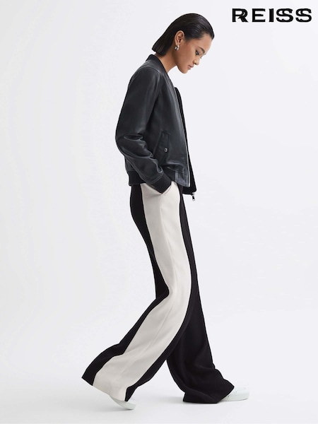 Reiss Black Saffron Contrast Side Wide Leg Trousers (N18475) | €95