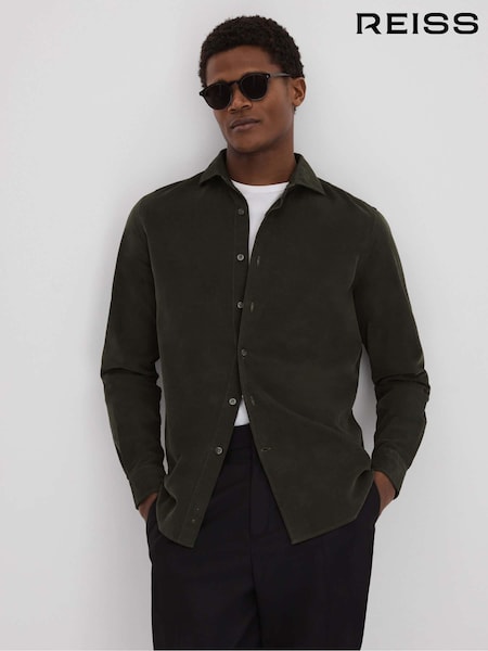 Reiss Khaki Vincy Corduroy Cutaway Collar Shirt (N18488) | €85