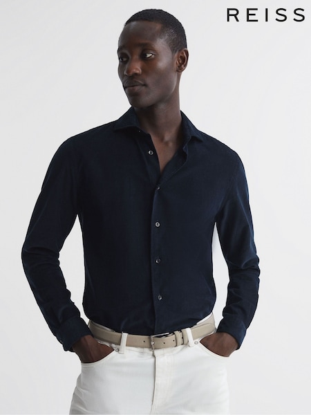 Reiss Navy Vincy Corduroy Cutaway Collar Shirt (N18490) | AZN 246
