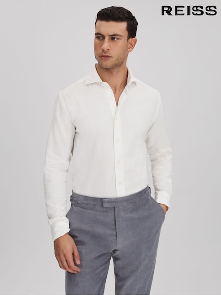 Reiss Off White Vincy Corduroy Cutaway Collar Shirt (N18491) | OMR75