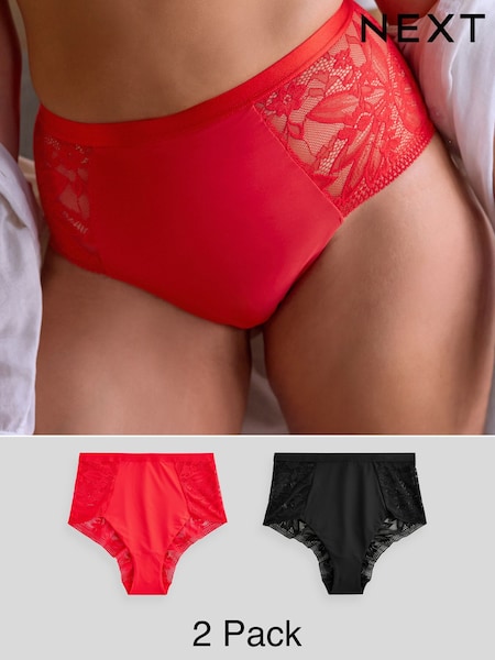 Punainen/Musta - Microfibre & Lace Knickers 2 Pack (N18794) | €31