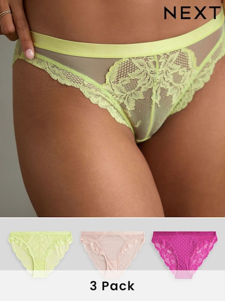 Pink/Blush/Lime Lace Knickers 3 Pack (N18796) | €19