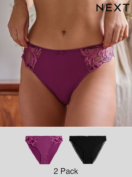 Plum Purple/Black Embroidered Knickers 2 Pack (N18805) | €12