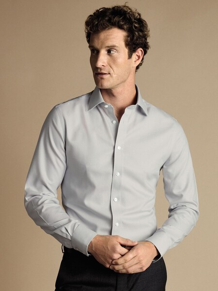 Charles Tyrwhitt Grey Non-iron  Oxford Slim Fit 100% Cotton Shirt (N18835) | €43