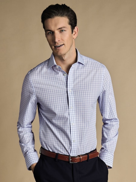 Charles Tyrwhitt Blue White Check Non-iron Poplin CA Slim Fit 100% Cotton Shirt (N18860) | AED174