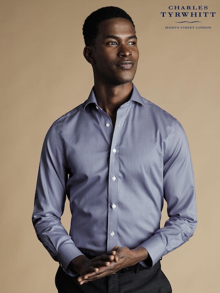 Blau - Charles Tyrwhitt Non-iron Puppytooth Cutaway Slim Fit 100% Cotton Shirt (N18867) | 107 €