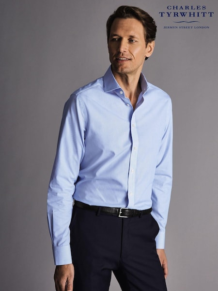 Charles Tyrwhitt Sky Blue Non-iron Bengal Stripe Slim Fit 100% Cotton Shirt (N18869) | €93