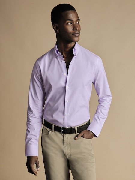 Charles Tyrwhitt Purple Check Non-iron Button-Down Oxford Slim Fit 100% Cotton Shirt (N18872) | €100
