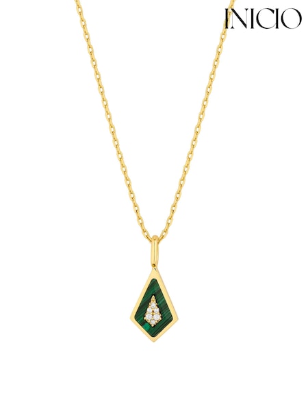 Inicio Gold Plated Malaquite Diamond Shape Pendant Necklace (N18885) | €25