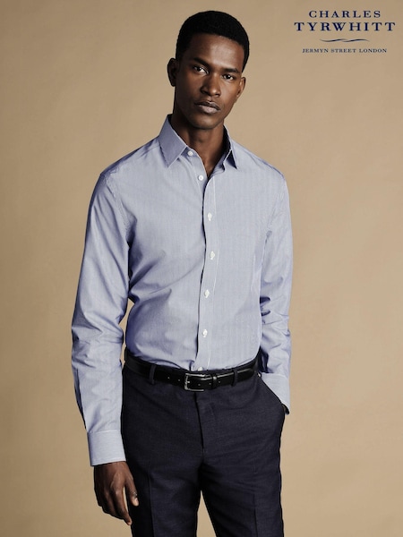 Charles Tyrwhitt Blue Non-iron Bengal Stripe Slim Fit 100% Cotton Shirt (N18911) | €86