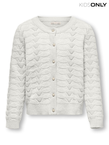 ONLY KIDS Pointelle Diamanted Button Detail Occasion White Cardigan (N18921) | €17