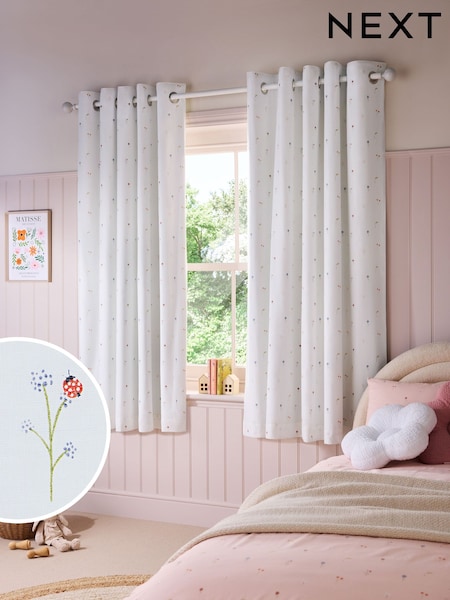 White Mini Floral Eyelet Blackout Curtains (N20005) | DKK370 - DKK620