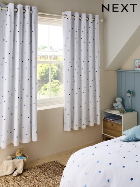 Blue Star Embroidered Star Eyelet Blackout Curtains (N20026) | OMR17 - OMR25