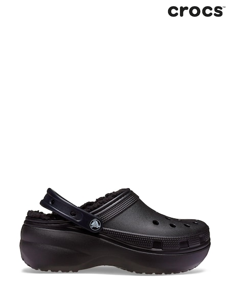 Crocs Black Classic Fluffy Lined Platform Clogs (N20073) | AED189