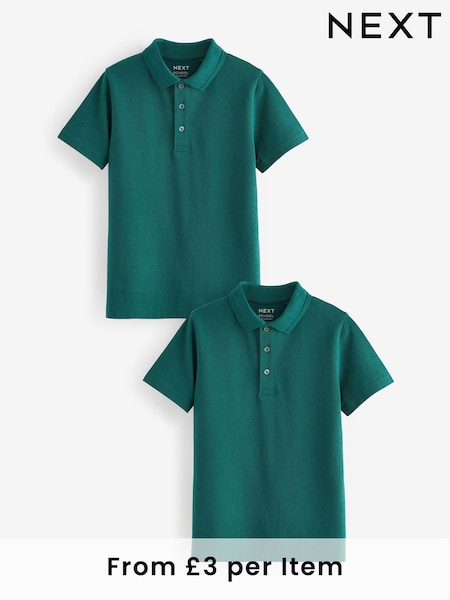 Verde oscuro - Cotton School Short Sleeve 100% Cotton Polo Shirts 2 Pack (3-16yrs) (N20081) | 8 € - 17 €