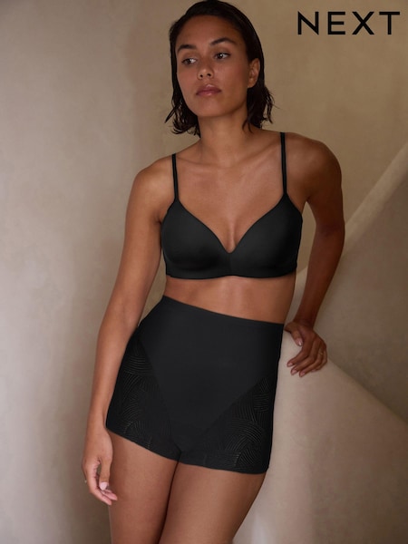 Black Short Microfibre And Lace Light Tummy Control Knickers (N20120) | €19.50