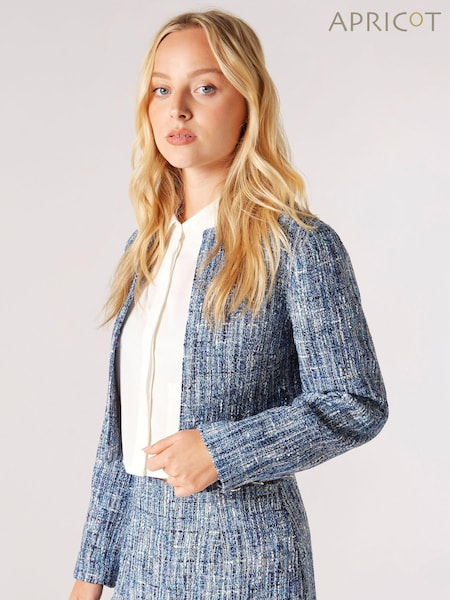 Apricot Blue Textured Tweed Collarless Blazer (N20178) | €37