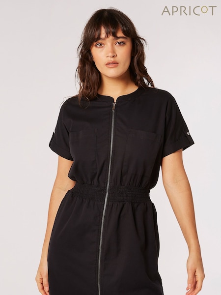 Apricot Black Zip Through Utility Dress (N20180) | €59