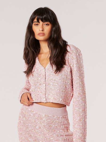 Apricot Pink Textured Check Cropped Cardigan (N20204) | €21.50