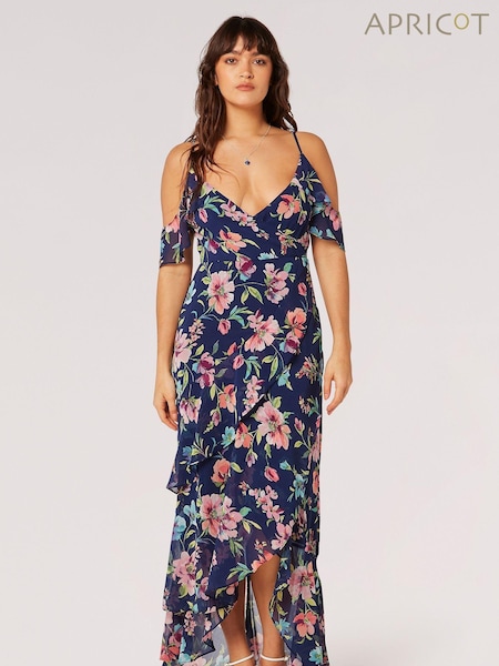 Apricot Blue Watercolour Floral Dress (N20206) | €30