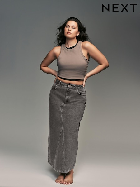 Gri - 100% Cotton Hourglass Maxi Denim Skirt (N20214) | 136 LEI