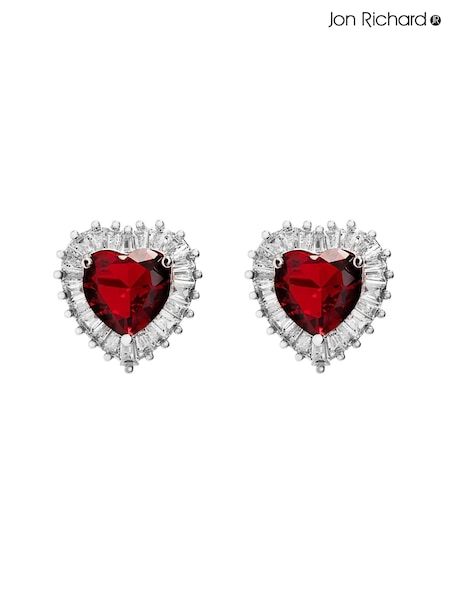 Jon Richard Silver Cubic Zirconia Heart Stud Earrings (N20497) | 74 QAR