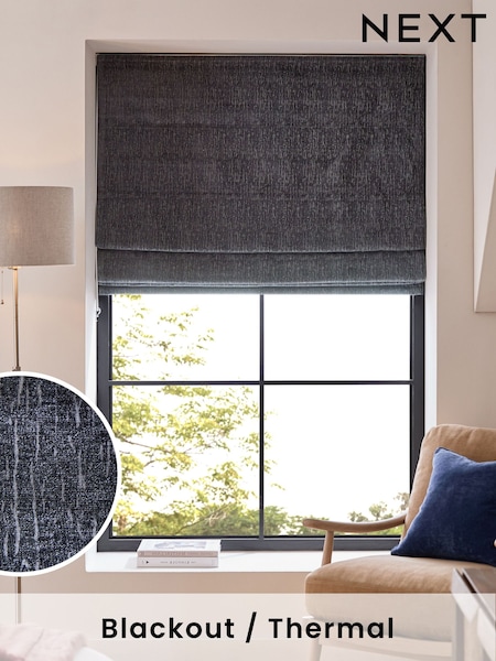 Blue Dark Navy Ready Made Blackout Roman Blinds With Heavyweight Chenille (N20562) | €66 - €139