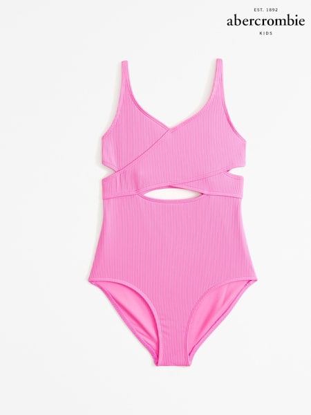 Abercrombie & Fitch Pink Ribbed Cut Out Swimsuit (N20695) | €13