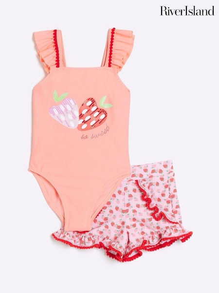 River Island Mini Girls Strawberry Swimsuit and Shorts (N20735) | 19 €