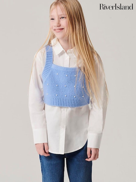 River Island Blue Girls Pearl Embellished Hybrid Jumper Set (N20742) | €17.50 - €21.50