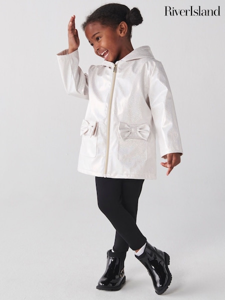 River Island White Mini Girls Glitter Hooded Rain Jacket (N20760) | €44