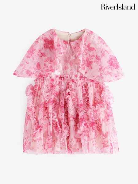 River Island Pink Girls Floral Dress (N20766) | AED204