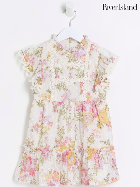 Roz - Rochie mini din șifon pentru fete River Island Floral (N20770) | 75 LEI