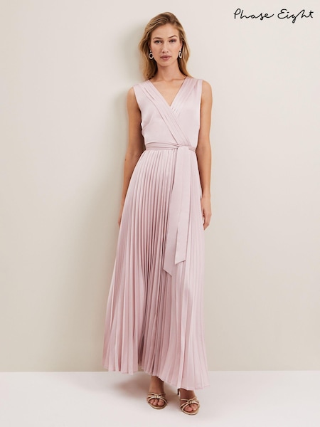 Phase Eight Pink Bonnie Pleat Wrap Satin Maxi Dress (N20799) | €203