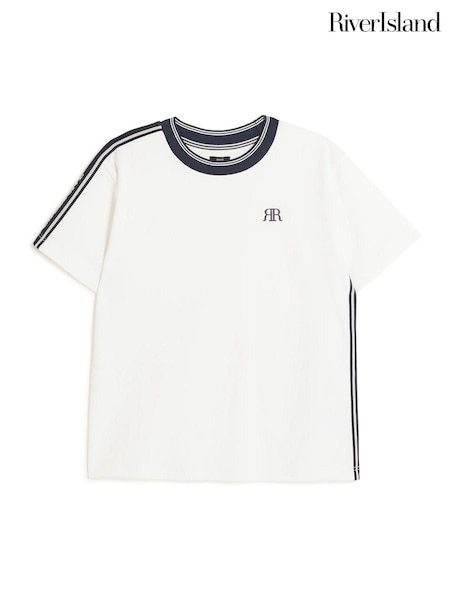 River Island White Boys Sporty 100% Cotton Taped T-Shirt (N20814) | €9 - €10