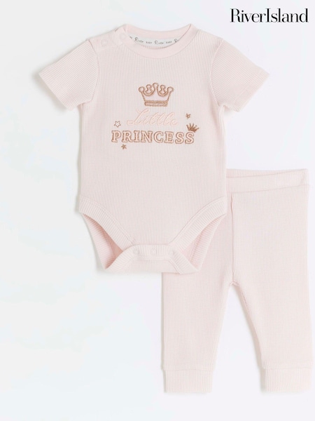 River Island Pink Baby Girls 100% Cotton Romper and Joggers Set (N20866) | €13