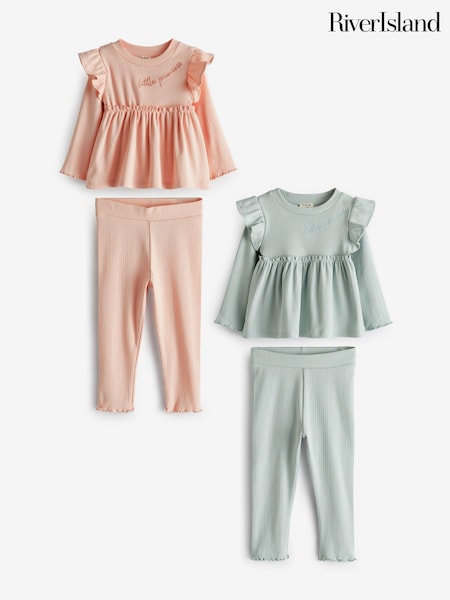 rožnata - River Island Mini Girls 100% Cotton Rib Peplum Set 2 Pack (N20870) | € 32