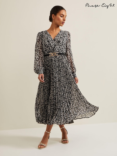 Phase Eight Black Petite Spot Ayana Pleat Midaxi Dress (N20884) | €114