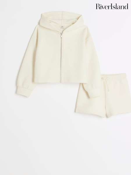 River Island Girls Waffle 100% Cotton Hoodie and Shorts Set (N20898) | 149 LEI