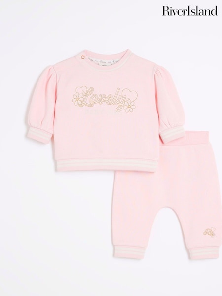 River Island Pink Baby Girls 100% Cotton Lovely Sweat Set (N20901) | €17
