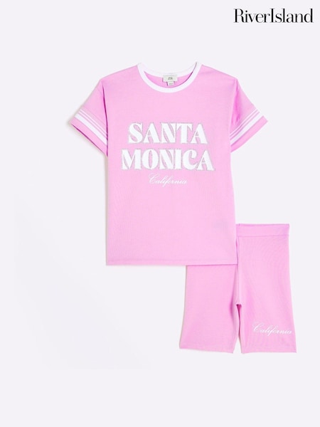 River Island Pink Girls Santa Monica T-Shirt Set (N20904) | €12.50