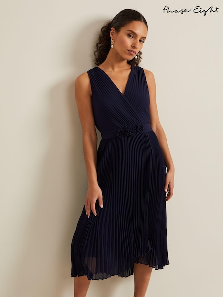 Phase Eight Blue Petite Cressida Pleat Midi Dress (N20905) | 886 QAR