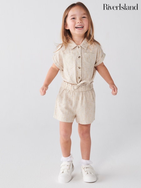 River Island Natural Mini Girls Linen Tie Front Set (N20917) | €13