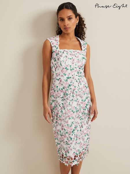 Phase Eight White Petite Floral Diana Lace Midi Dress (N20920) | €47