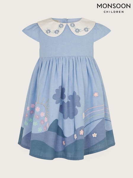 Monsoon Blue Baby 100% Cotton Appliqué Chambray Dress (N21009) | €22 - €25
