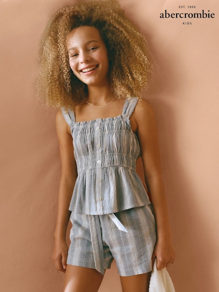 Abercrombie & Fitch Blue Stripe Linen Look Smocked Textured Cami Top (N21050) | €13